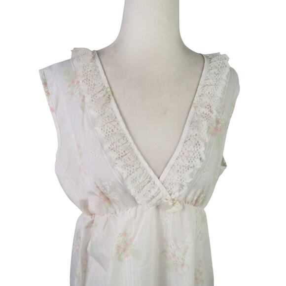 Vintage 70s cream and pink babydoll maxi nightgown dress M - Picture 2 of 5